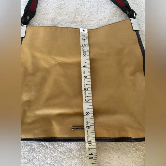 Gucci Vintage khaki brown canvas and leather trim web detail hobo. - Picture 13 of 15